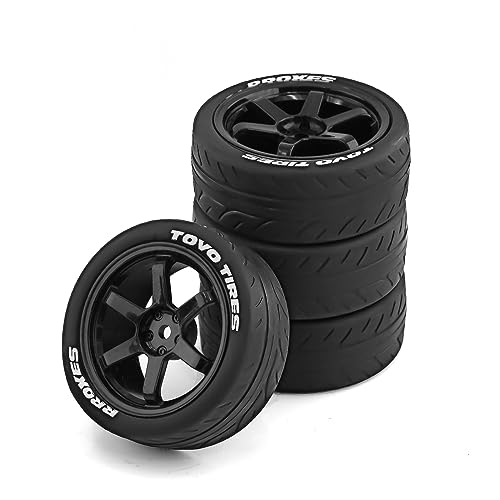 Lifehead 68mm RC On-Road Rally Car Tires and Wheels for 1/10 RC On-Road Touring Drift Car HSP Tamiya XV01 TT01 TT02B HPI Kyosho FAZER MK2 /12mm Hex - color: Black