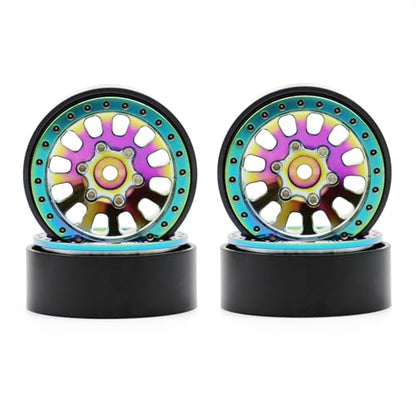 1.3” Brass Beadlock Wheels, -5.40mm Offset CNC 7 mm Hex Rims for 1/18 1/24 RC Crawler TRX4M, Axial SCX24 AX24, Redcat Ascent-18, FMS FCX24, 4 pcs, Iridescent Green - color: Iridescent-green