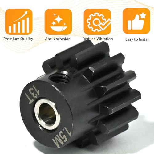 M1.5 13T Pinion Gear 8mm Bore with 8mm to 5mm Shaft Adapter Sleeve, Chromium Steel Motor Gear with Set Screw & Hex Key for Traxxas ARRMA Losi 1/5 1/8 RC Cars - size: 13T