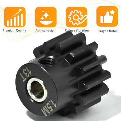 M1.5 13T Pinion Gear 8mm Bore with 8mm to 5mm Shaft Adapter Sleeve, Chromium Steel Motor Gear with Set Screw & Hex Key for Traxxas ARRMA Losi 1/5 1/8 RC Cars - size: 13T