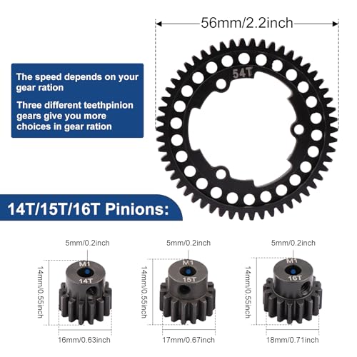 Aimrock Harden Steel Mod 1 54T Spur Gear and 5mm 14T 15T 16T Pinion Gear Combo Upgrade Option Parts for Traxxas XRT X-Maxx E-Revo Funco Maxx XO-1 RC Car (54T 14T 15T 16T) - size: 54T 14T 15T 16T
