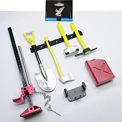 1:10 Scale RC Rock Crawler Car 2WD 4WD D90 D110 SCX10 TRX4 CCO1 Decoration Scale Accessory Tool Set Kit Combo with Gas Can, Jack, Shovel, Axe,Hammer,Hoe