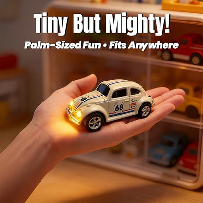 Mini RC Car, Alloy 1/64 RC Car [LED Lights] [3 Speeds Modes] [Rechargeable Battery] Retro Beetle with Remote Control, White - color: White