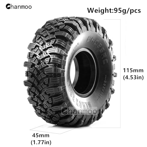 1.9 RC Rock Crawler Tires OD 115mm 1/10 Soft Rubber Mud Slingers Tyres With Foam Insert For 1:10 Crawler Car Traxxas TRX4 Axial SCX10 II RC4WD D90 TF2 Tamiya CC01 Gen8 Beadlock Wheels 4PCS