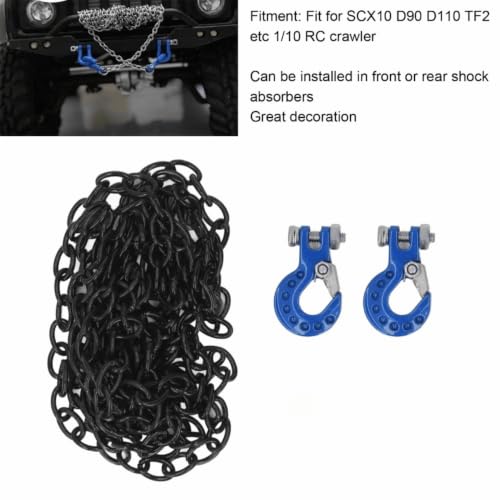 RC Car Tow Hook and Trailer Chain Set, Metal Recovery Style Scale Accessory for 1/10 RC Crawler SCX10 D90 D110 TF2 TRX4 - color: Blue