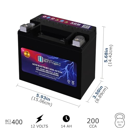 Mighty Max Battery MM-AUX14 Auxiliary Battery 12V 14Ah, 22RC, 200 CCA Rechargeable AGM Car Battery - style: AUX14