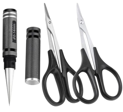 3Pcs RC Body Reamer Hole Punche, RC Body Trimming Tools Kit with Sleeve and Curved Scissors & Straight Scissors Set RC Car Body Mounting for 0-14mm Hole Punching and Trimming (Black) - color: Black