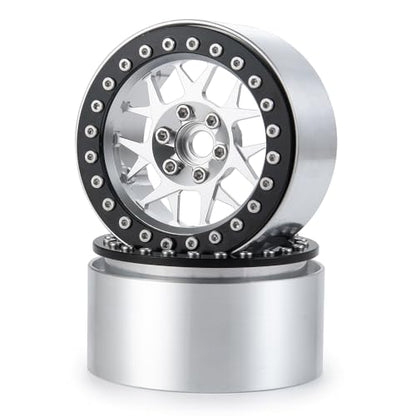 MOHERO 2.2 inches RC Beadlock Wheels/Rims for 1/10 Scale Rc Crawler Car Wraith 90018 Pack of 1 (Silver+Black-Pack of 1) - color: Silver+black-pack of 1