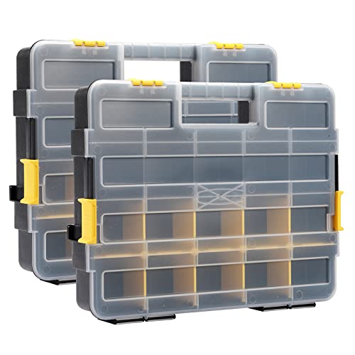 MIXPOWER 2 Pieces 34-Compartment Toolbox Organizer sets, 20 Removable Dividers, Black/Yellow, 2 Pieces Set, Excellent for Screws, Nuts, Small Parts - size: Black/Yellow