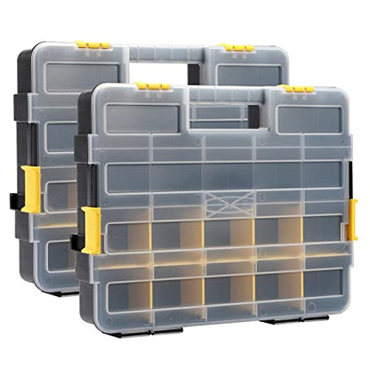 MIXPOWER 2 Pieces 34-Compartment Toolbox Organizer sets, 20 Removable Dividers, Black/Yellow, 2 Pieces Set, Excellent for Screws, Nuts, Small Parts - size: Black/Yellow