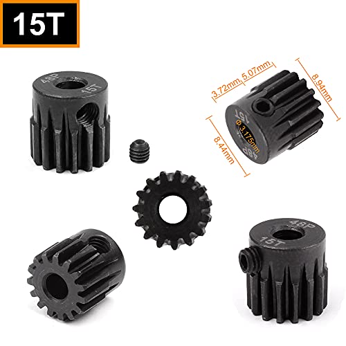 Hobbypark Metal Steel 48P Pinion Gear Set 3.175mm Shaft Hole 13T 14T 15T 16T 48 Pitch Motor Gears Kit for RC Car (4-Pack)
