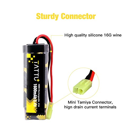 TATTU 8.4V 1600mAh NiMH Flat Battery Pack with Mini TMY Female Connector Assembled with 16G Wire