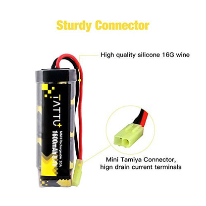 TATTU 8.4V 1600mAh NiMH Flat Battery Pack with Mini TMY Female Connector Assembled with 16G Wire