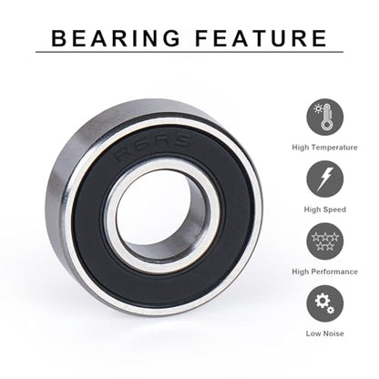 10 PCS R6-2RS Ball Bearings，3/8’’x 7/8’’x 9/32’’ Rubber Sealed Deep Groove Ball Bearings, Double Rubber Seal Bearings, Chromium Bearing Steel (R6-2RS) - size: R6-2RS