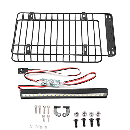 RC LED Light Luggage Rack, Metal Roof Rack with LED Light Bar for Simulation Climbing RC Car, Stainless Steel Durable Accessory for RC Vehicle Upgrade