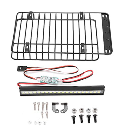 RC LED Light Luggage Rack, Metal Roof Rack with LED Light Bar for Simulation Climbing RC Car, Stainless Steel Durable Accessory for RC Vehicle Upgrade