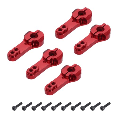 MECCANIXITY 5 Pcs Aluminum Servo Horn 25T Steering Arm 35mm Length Red Suitable for DIY RC Car/Boat/Airplanes Boat Model Accessories with 2 Pcs Screws - color: Red