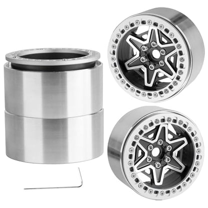 2.2" RC Beadlock Wheels, Aluminum Alloy Rims Compatible with 1/10 SCX10 Capra TRX4 Gen8 Everest Gen7 Pro AMG 6x6 Off-Road Truck,RCarmubWow 2.2 Beadlock Wheel for 1/10 Rock Crawler,Black - color: Black(4pcs)