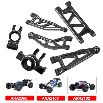 Aluminum Front & Rear Suspension with Steering Knuckles & Rear C-Hubs Upgrade Parts for ARRMA 1/14 Typhon Grom 1/18 Granite Grom (Black) - color: Black
