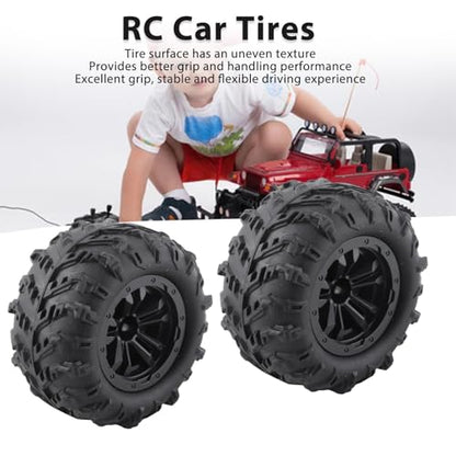 RC Tires, 2Pcs 1/6 Scale 12mm Hex RC Wheels and Tires RC Rubber Wheel Tire Tyre, High Resilience RC Drift Car Tires and Wheel Rims RC Car Accessory for SCY 16101 16102 1/16 RC Car