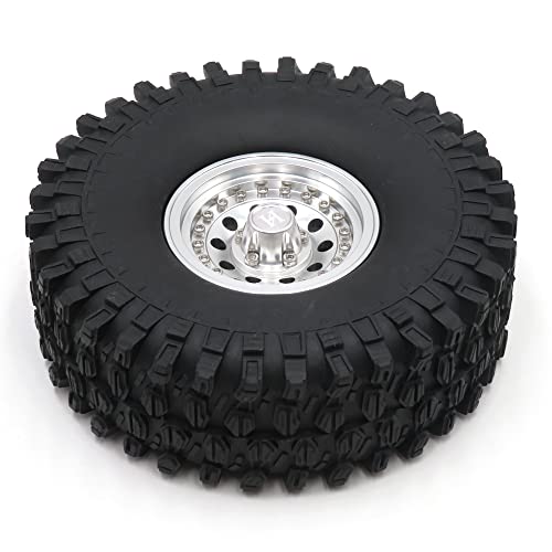 4pcs 1.9 Beadlock Wheels and Tires Height 120mm Tyre & Aluminum Rims with Heavy Metal Rings for 1/10 RC Mud Crawler Truck SCX10 TRX4 CC01, HS700651