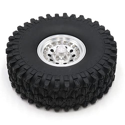 4pcs 1.9 Beadlock Wheels and Tires Height 120mm Tyre & Aluminum Rims with Heavy Metal Rings for 1/10 RC Mud Crawler Truck SCX10 TRX4 CC01, HS700651