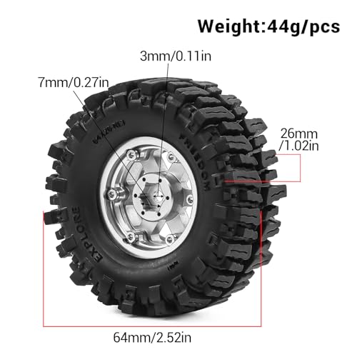1.3" Wheel Tires Aluminum Wheel for 1/18 1/24 SCX24 TRX4M Upgrade RC Crawler Car (silvery) - color: silvery-2
