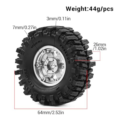 1.3" Wheel Tires Aluminum Wheel for 1/18 1/24 SCX24 TRX4M Upgrade RC Crawler Car (silvery) - color: silvery-2