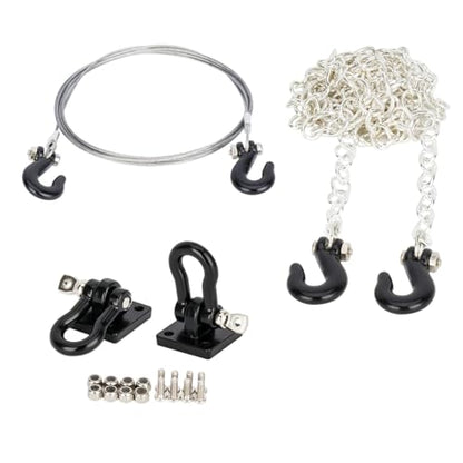 RC Tow Hook Trailer Chain,Steel Tow Rope,U Shaped Rescue Shackles 3pcs/Set for 1/10 Crawler Traxxas Trx4 Axial Scx10 90046 Wraith D90 TF2 CC01 Tamiya (Black)