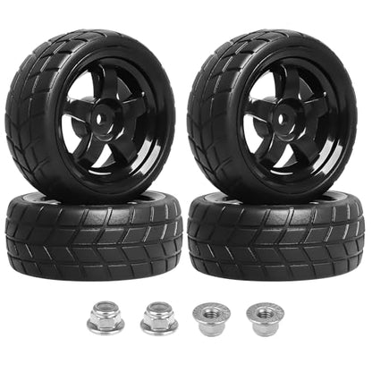1/10 RC Touring Wheel Rims & Rubber Tires 12mm Hex Fit Traxxas 4tec 2.0 3.0 Tamiya Redcat Racing HPI HSP Exceed 1:10 Scale RC On-Road Racing Car, with Foam Inserts, Non-glued