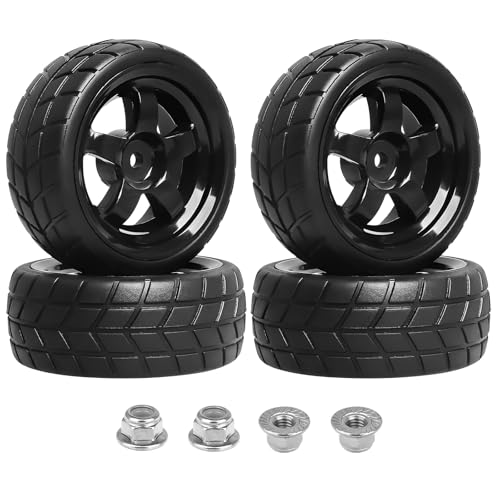 1/10 RC Touring Wheel Rims & Rubber Tires 12mm Hex Fit Traxxas 4tec 2.0 3.0 Tamiya Redcat Racing HPI HSP Exceed 1:10 Scale RC On-Road Racing Car, with Foam Inserts, Non-glued
