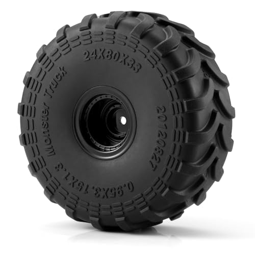 4Pcs Plastic Wheels Rims Hub and Soft Rubber Tires 80mm | Upgrade Parts, For Axial 1/24 SCX24 1/18 Tra-xxas TRX4-MT, RC Crawler Car