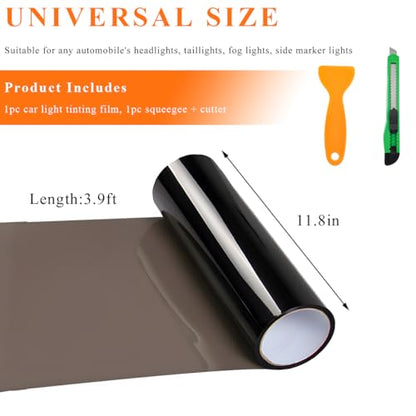 Sun Walker Car Light Tint Film, 12 x 48 Inch Waterproof Taillight Wrap Film Roll with Squeegee & Cutter, Self-Adhesive Vinyl Sticker Sheet Roll for Headlights Fog Lights Tail Lights (Light Black) - color: Light Black