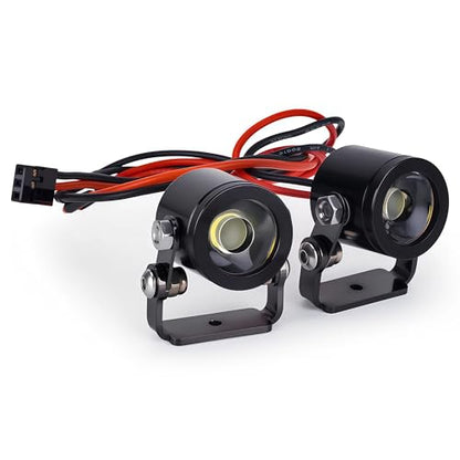 AMK 1/10 RC Crawler LED Lights, 2Pcs 3W Aluminum Headlights Spotlight, 5-12V RC Light Kit with Receiver or 2S/3S Power for Axial SCX10 90046 RC4WD D90 TRX4 TRX6 DIY Upgrade Accessories (Black) - color: Black