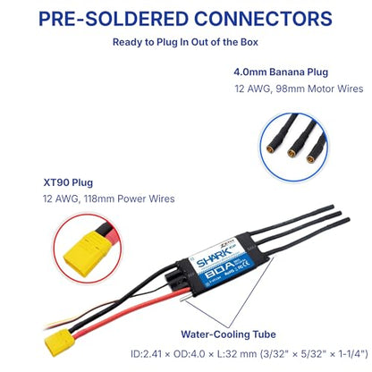 ZTW Shark G2 80A ESC 2-6S Built-in Swithcing BEC 5V/6V 8A Water-Cooling Bidirectional Waterproof Brushless Speed Controller for RC Boat Marine - size: 80A