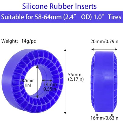 4PCS Silicone Rubber Inserts Foam for 58-64mm (2.4” OD) 1.0 Tires, RC Car Tire Inserts for TRX4M SCX24 1/18 1/24 Crawler Tires (Blue) - color: Blue