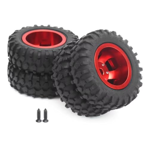 RC Replacement Parts for WPL D12 1/10 2Pcs/lot RC Rear Tire Wheel Tyre 55mm Dia Remote Control Truck D12-010 Aluminum Alloy Rubber Tires(Red) - color: Red