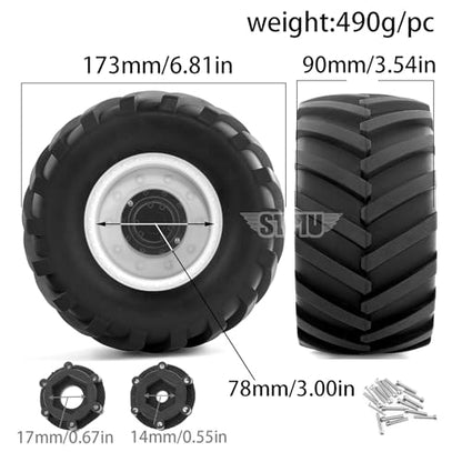RC Monster Truck Tires and 17mm&14mm Hex Wheels Rims Rubber Buggy Tyres for 1/8&1/7 Scale Off Road Truck Car Kaiju Tmaxx E-Revo 3.3 Arrma Kraton 6S Typhon 3S HPI Redcat Traxxas Maxx (White) - color: White