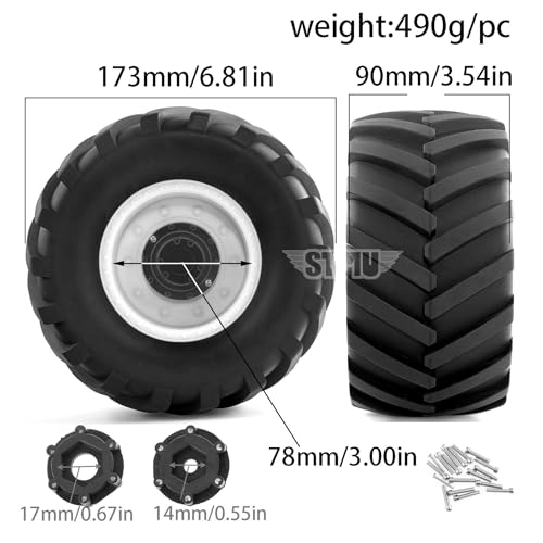 RC Monster Truck Tires and 17mm&14mm Hex Wheels Rims Rubber Buggy Tyres for 1/8&1/7 Scale Off Road Truck Car Kaiju Tmaxx E-Revo 3.3 Arrma Kraton 6S Typhon 3S HPI Redcat Traxxas Maxx (White) - color: White