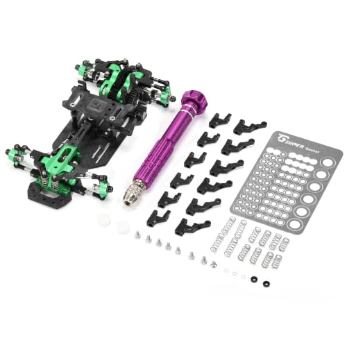 RC Car Frame, 1/24 1/28 TG Racing Carbon Fiber Assembled Mini Rear Drive RWD Drift Racing Car Frame Body Kit with Tools DIY Parts (Green) - color: E.green