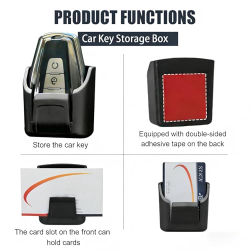 Car Key Fob Holder Box, Adhesive Multifunctional Dashboard Organizer Mount, Easy Access Key Remote & Garage Card Storage Box, Universal for Most Cars (Black)