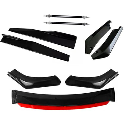 Universal Car Front Bumper Lip Spoiler Body Kits + 2M / 86.6" Side Skirt Extension Rocker Panel Body Kit + 48CM Auto Rear Bumper Lip Diffuser (63"-70" Red) - color: 63"-70" Red