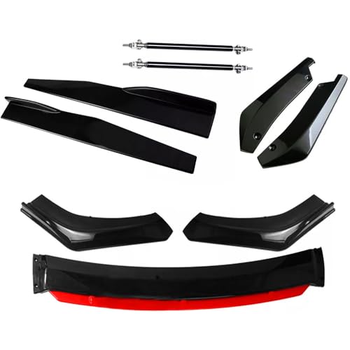 Universal Car Front Bumper Lip Spoiler Body Kits + 2M / 86.6" Side Skirt Extension Rocker Panel Body Kit + 48CM Auto Rear Bumper Lip Diffuser (63"-70" Red) - color: 63"-70" Red