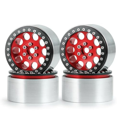 Aluminum 2.2" Beadlock Wheels Rims 35mm for 1/10 RC Crawler Truck Car SCX10,SCX10-II,TRX4,Wraith,4PCS (Red) - color: Red