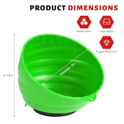 Magnetic Nut Cup, 6 Inch Cup Diameter Curved Magnetic Screws Bowl Holds Up to 5 Pounds, Multi-Use Parts Tray Nuts Bolts Organizer Attaches to Metal Surfaces, Car Accessories (Green) - color: Green