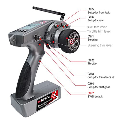 Radiolink RC6GS V3 7 Channels RC Transmitter and R7FG&R4FGM Gyro Receiver, 2.4GHz 600m RC Remote, Voltage Telemetry RC Controller and Receiver kit for Remote Control Car, Boats
