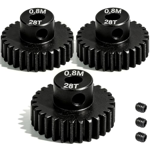 3-Pack Steel Metal 0.8M 5mm Pinion Motor Gear Sets 28T Compatible with HPI Kyosho Losi Axial Tamiya 1/8 1/10 RC Car Monster Truck Buggy, 0.8 Module Gear for Traxxsa Arrma - style: 3Pcs 28T