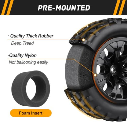 Pre-Glued 2.8 RC Monster Truck Tires and Wheels for 1/10 Arrma Granite Voltage MEGA 2WD 1/10 Granite 4X4 V3 3S BLX Mounted, Set of 4