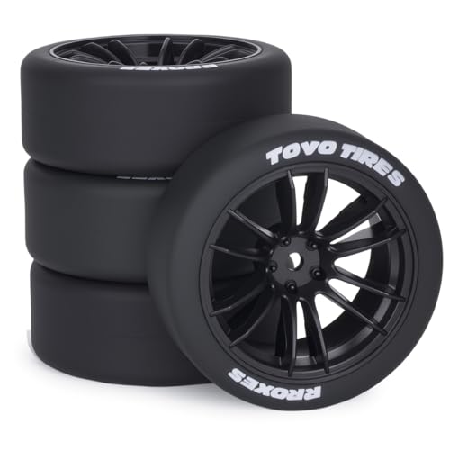1/10 RC Drift Wheels and Tires Set, 12 Spoke On-Road Touring Car Wheel Tire Combo, 12mm Hex Drift Tires for RC Drift Car, 4PCS (Black) - color: Black