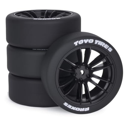 1/10 RC Drift Wheels and Tires Set, 12 Spoke On-Road Touring Car Wheel Tire Combo, 12mm Hex Drift Tires for RC Drift Car, 4PCS (Black) - color: Black